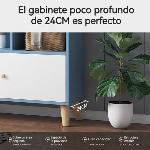 Librero De Madera Organizador Con 2 Puertas Y 5 Compartiment Azul Brillante