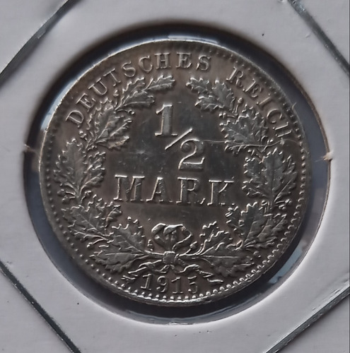 Moneda De 1/2 Marco De Alemania En Plata Ley 0,900 Año 1915.
