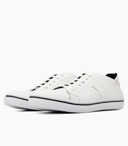 Imagen 2 de 5 de Zapatillas Boating Vintage Cuero Blanco Para Hombre
