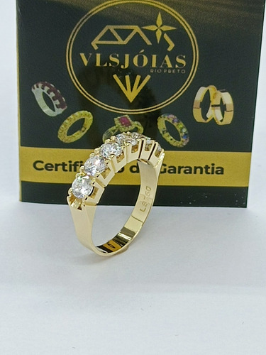 Meia Aliança Ouro 18k Pedras 4mm Zircone 25 Pontos
