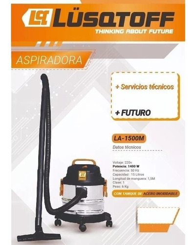 Imagen 6 de 9 de Aspiradora Polvo Liquido Lusqtoff 15 Lts La-1500 Tacho Inox