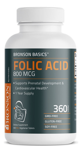 Folic Acid 800mcg / 360 Veg Tablets / Bronson