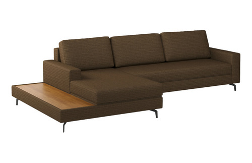 Sofá 292cm Linhão Marrom Preto Loft Chaise/deck Esquerda