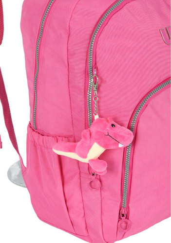 Mochila Classica De Costas Crinkle Dino Up4you Cor Rosa Desenho Do Tecido Liso