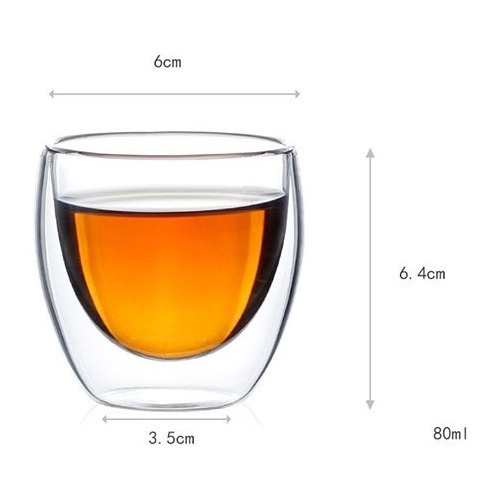 Set 6 Tazas Doble Pared De Vidrio 80ml Café, Ideal Regalo!
