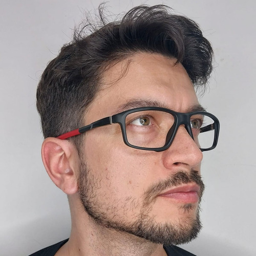 Armação + Lente Multifocal Transitions E Antirreflexo Preto E Vermelho