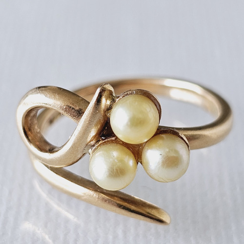 Anillo Oro 18k Trio Perlas Pesa 4,2 Grs Talla 13