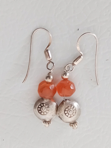 Hermosos Aretes Aretes Vintage En Plata 925 Y Bolita Naranja