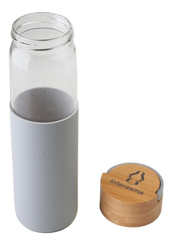 Botella De Vidrio Funda De Silicona Tapa Bambú Personalizada