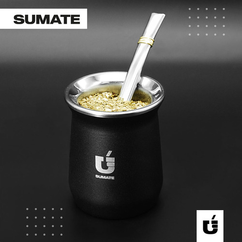 Mate De Acero Inoxidable Termico Sumate Con Bombilla Inox Color Negro