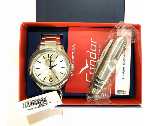 Condor Co2115ktg/k3k Relogio Masculino Analogico Original Aço Data Canivete Nf Garantia 1 Ano Pronta Entrega