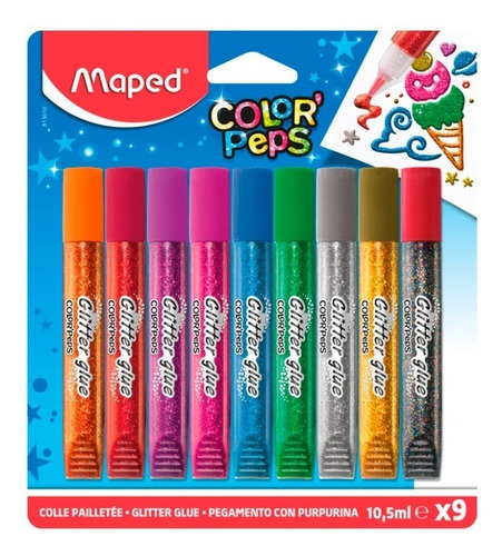 Purpurina Glitter Pegamento Maped Estuche X 9 Unidades