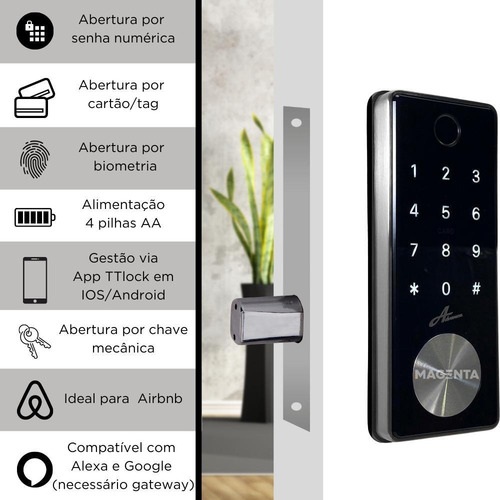 Imagem 2 de 5 de Fechadura Digital Inteligente De Embutir Milre 8600 Preta