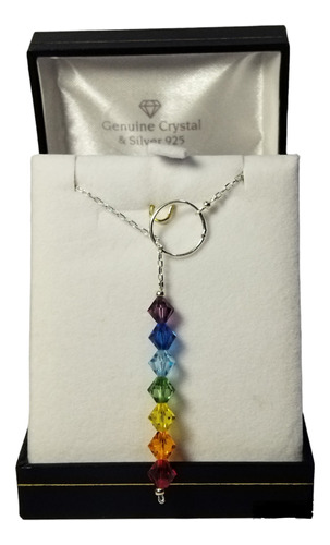 Colgante Cristal De Swarovski® 7 Chakras Círculo Plata Fina