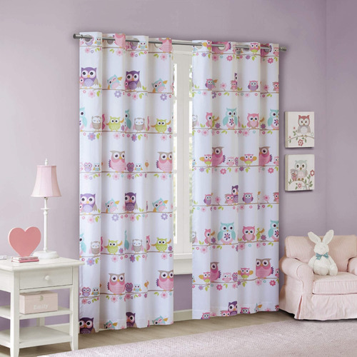 Juego De Cortinas Búhos Y Flores Hogar Decoración Niños