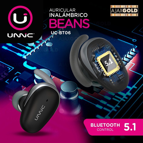 Auricular Inalámbrico Bluetooth Unnic 5.1 Inear Tactil Negro