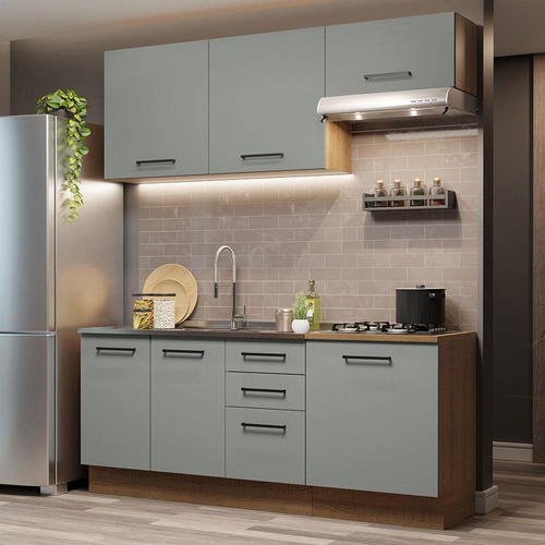Cozinha Completa Agata Madesa 180003 C Armár Balc Stampo Rc Cor Rustic/Cinza