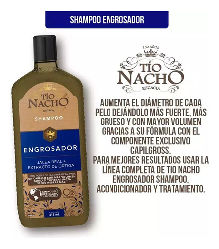2 Shampoo Tío Nacho Engrosador Anti Caída 415ml