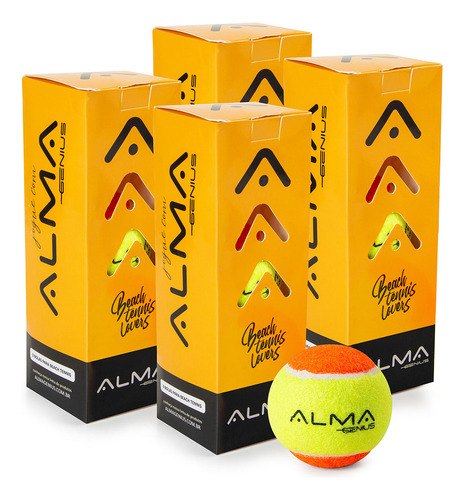 Kit Com 12 Bolas Beach Tennis Para Iniciantes Alma Genius