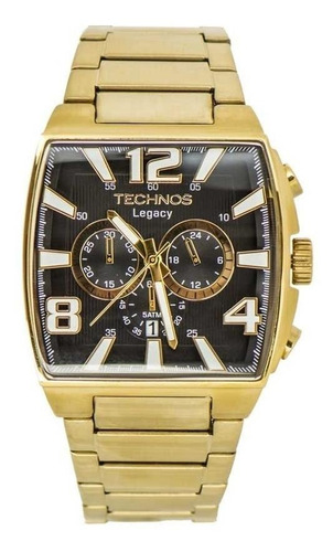 Relógio de pulso MASCULINO Technos Legacy JS25AR/1D com corpo dourado,  analógico, para masculino, fundo  preto, com correia de aço cor dourado, agulhas cor dourado e branco
