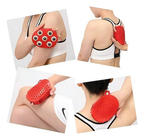 Luva Prática Massageadora Corporal Manual Com 7 Esfera Cor Vermelho