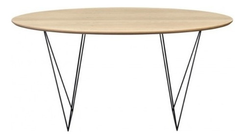 Sinaloa Mesa De Comedor Redonda Madera De Encino, Base Negro Tapa Encino