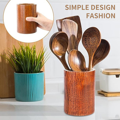 Set De Soporte Para Utensilios De Cocina De Madera, Vajilla