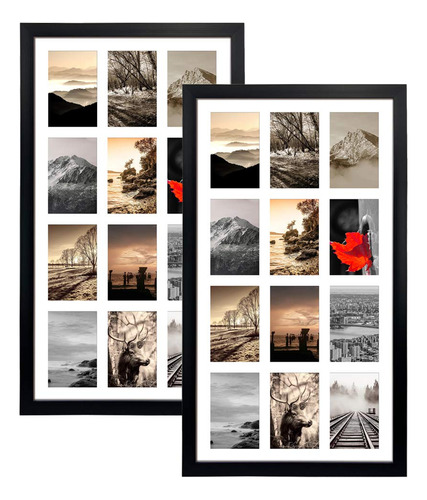2 Marco Foto Collage Negro 12 Apertura 4 X 6  Multipl