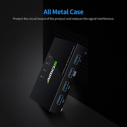 Aimos Am-404k Impresora Compartir Conmutador Usb 4 Puertos T