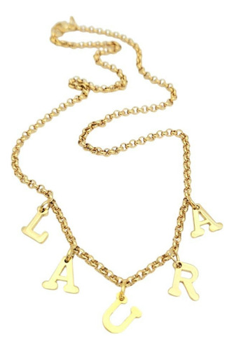 Cadena Collar Nombre Acero Dorado C Inicial Hasta 5 Letras Dorado