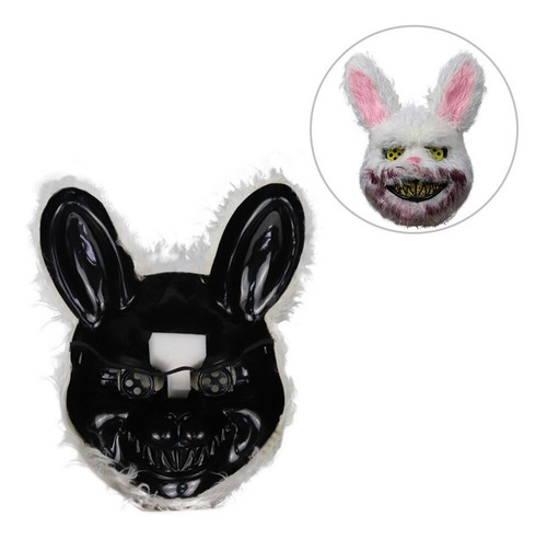 Mascara Disfraz Conejo Sangriento Peluche Halloween Resorte Color Blanco