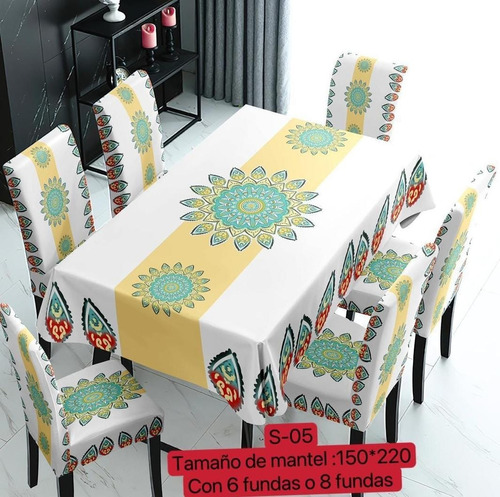 Set De Mantel Para Comedor Con 6 Fundas Para Silla