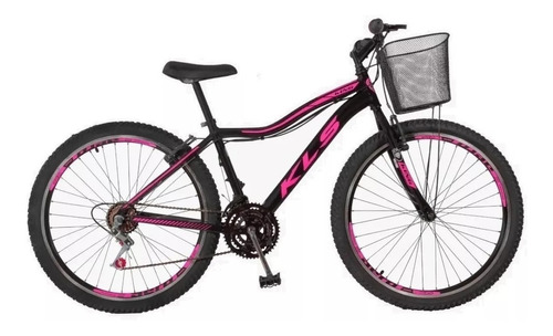 Bicicleta Mtb Kls Aro 26 Alumínio Sport 21 Marchas C/ Cesta Cor Bike aro 26 Preto/Pink