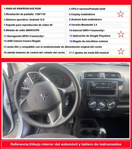 Radio Estéreo Android Auto Para Mitsubishi Mirage 2016-2022