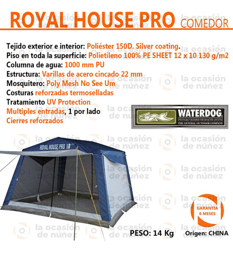 Carpa Comedor Waterdog Royal House Pro Multiples Entradas