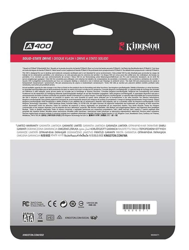Imagen 2 de 2 de Disco Duro Solido Kingston A400 Ssd 240gb Sata 3 2.5