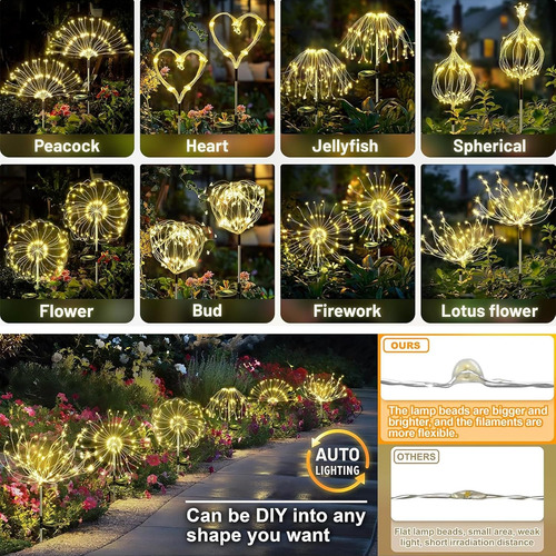 Paquete De 2 Luces Solares De Fuegos Artificiales 150 Led Cr