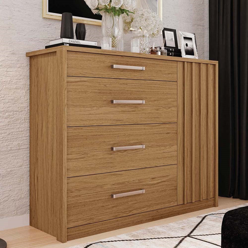 Cômoda 4 Gavetas E 1 Porta Ripada Pallas Buriti/fendi