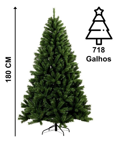 Árvore De Natal Pinheiro Grande Luxo 180cm 718 Galhos Verde