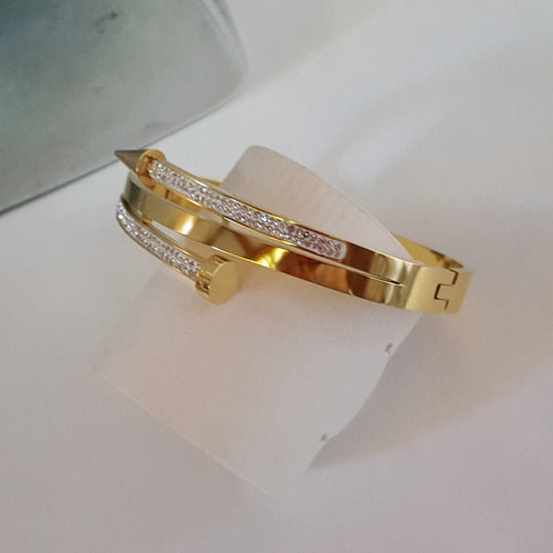 Brazalete Clavo Brillantes Acero Inoxidable Dorado 22 Cm (Usado)