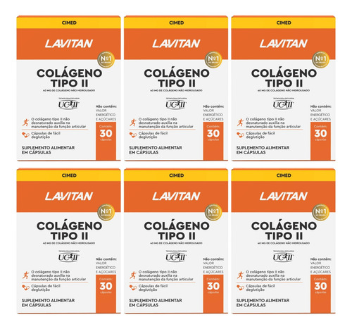 Kit 6 Lavitan Colágeno Tipo Ii Não Hidrolisado Cimed C/ 30