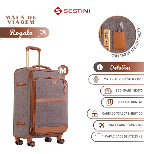 Mala Viagem Média Expansível Rodinhas 360 Original Sestini