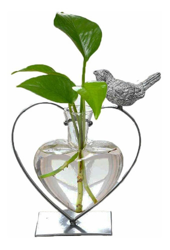 Jarron Para Planta Con Forma Corazon Con Soporte Metal Y Ave