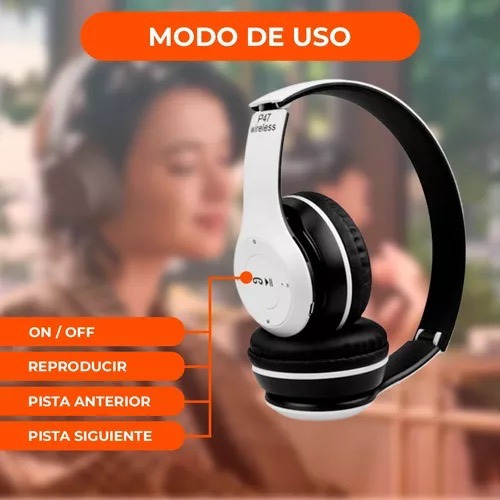 Auricular Bluetooth Vincha Recargable Inalambrico P47 Color Blanco