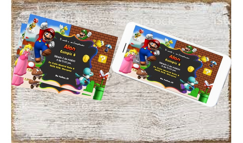 Invitacion Digital-whatsapp -redes Mario Bros