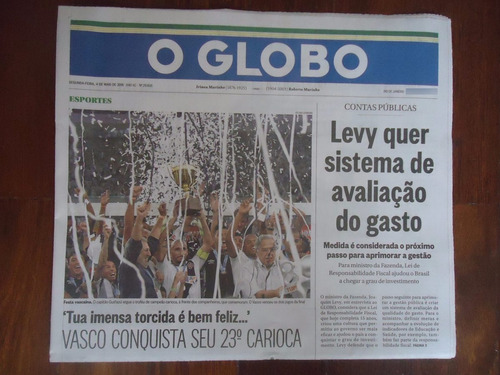 Vasco Campeão Carioca 2015 Jornal O Globo Com Poster Interno