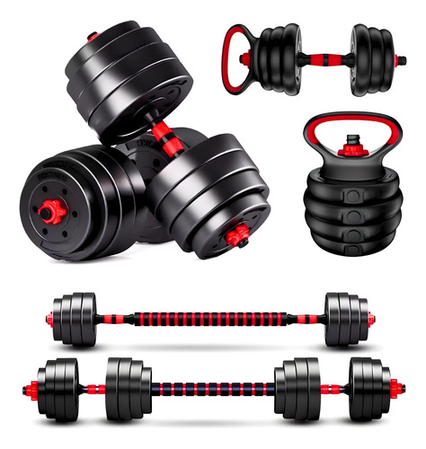 Set Mancuernas Barra Ajustables 20 Kg 3 En 1