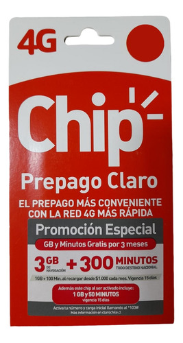 Chip Prepago Claro 100 Unidades Incluye 1gb + 50 Minutos