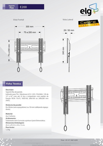Imagem 2 de 6 de Suporte Tv Led/3d/4k De 19 Á 42 Fixo ELG E200 Vesa 200x200mm