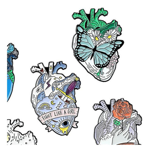 . 5 Piezas Órgano Corazón Esmalte Pines Broche Insignia